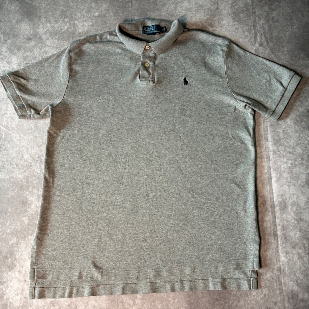 Vintage Polo Ralph Lauren Mens Large Heather Grey Cotton Short Sleeve Polo Shirt